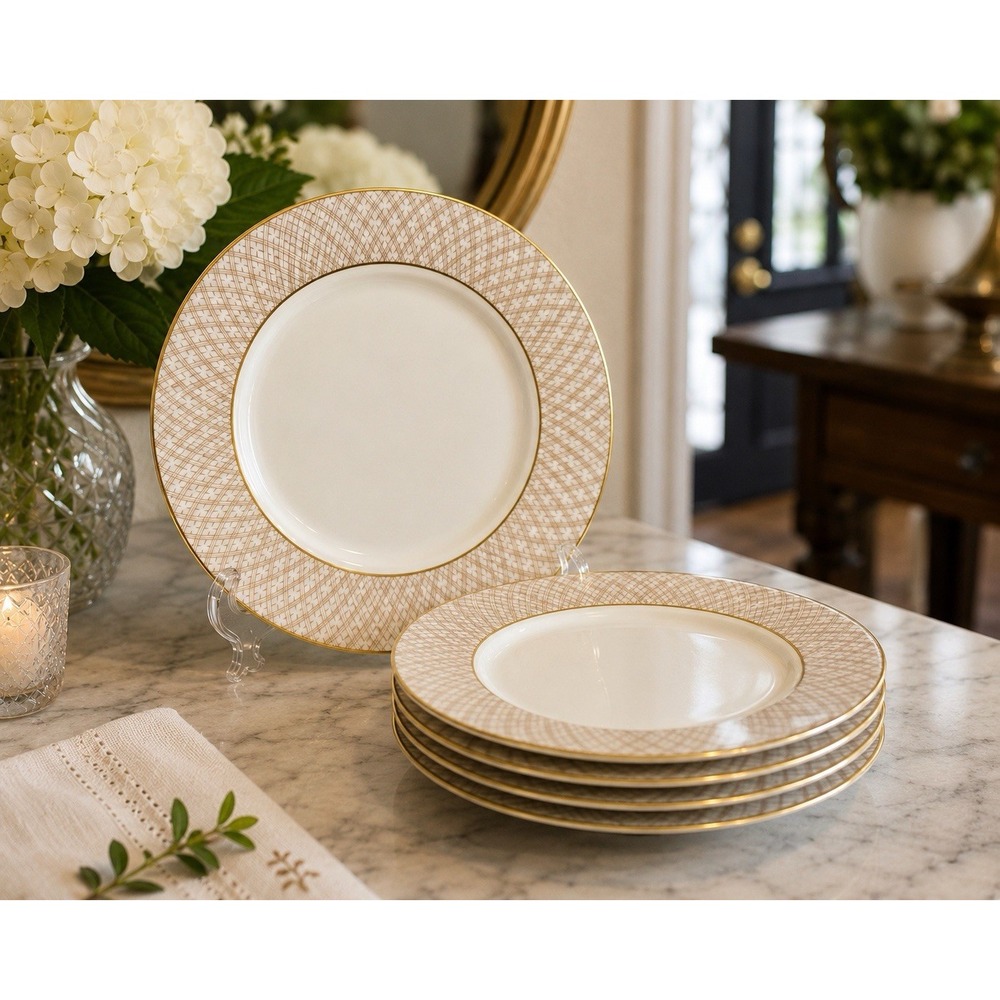 Fitz & Floyd Dynasty Salad Plates Set of 5 Gold Trim 7.5" Japan 1978